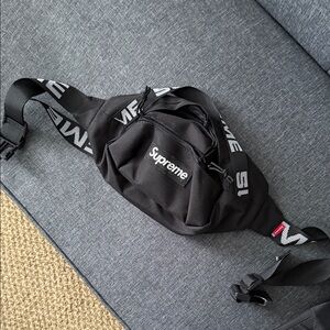 Supreme Black Belt Bag with Logo Strap